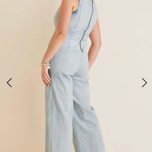 Venus Stretch Denim Jumpsuit Light Wash Size 16 Wide Leg - Picture 6 of 10